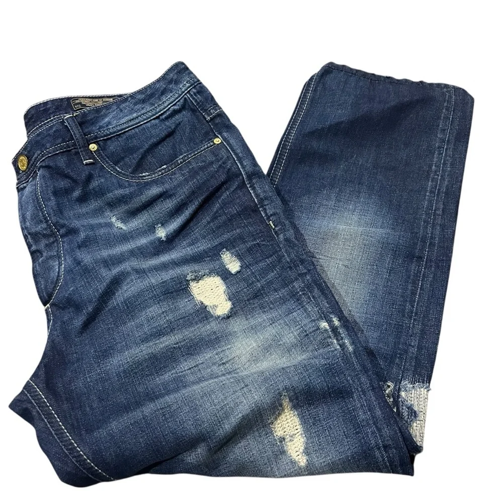 Jack & Jones Nick Jeans 38 x 27 Regular Fit Distressed Straight Leg Button Fly